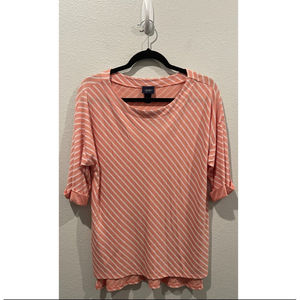 DAYTRIP Coral Cream Striped Short Sleeve Blouse